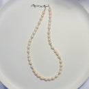 Cream Pearl Necklace with Silver Spacers 17.5"