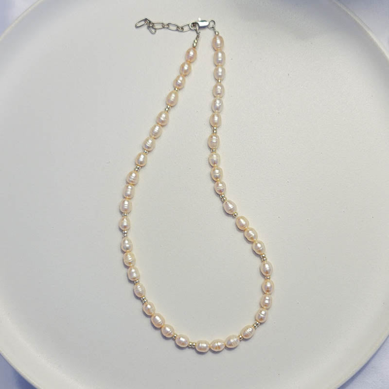 Cream Pearl Necklace with Silver Spacers 17.5"