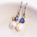 Blue Evil Eye Pearl Drop Earrings (S)
