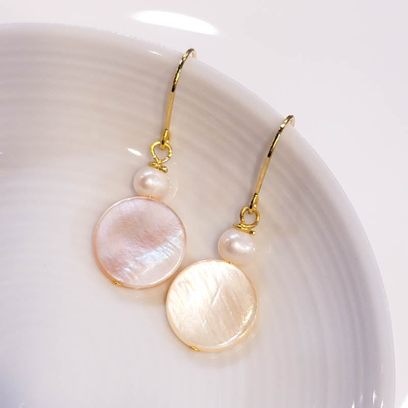 Mother of Pearl Coin & Pearl Earrings (G)