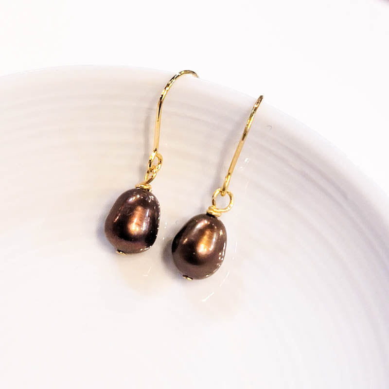 Copper Pearl Drop Earrings (G)