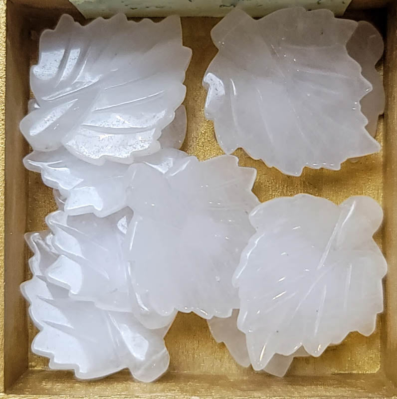White Jade Carved Leaf 44x35x5.5mm 1 pc