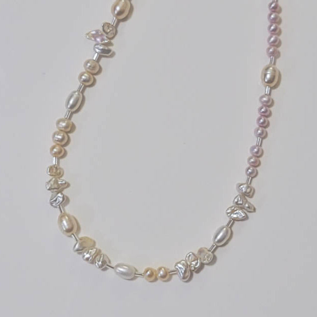 Light Blush Pearl & Keshi Briolette Pearl Necklace 17.5"