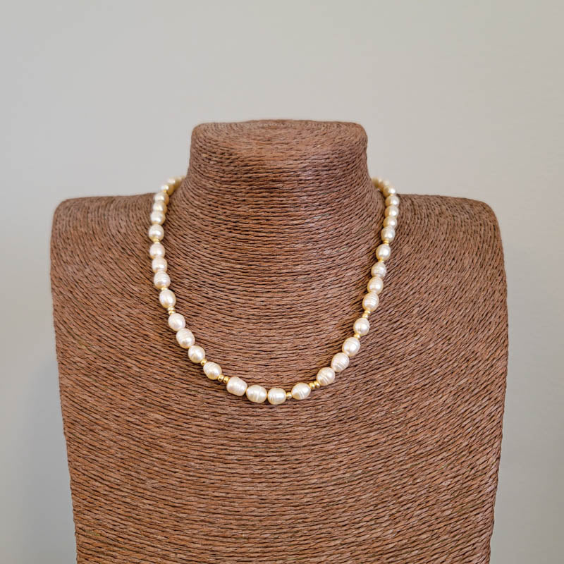 Cream Pearl Necklace with Gold Spacers 17.5"