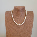 Cream Pearl Necklace with Silver Spacers 17.5"