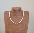 Cream & White Pearl Necklace with Silver Bar Spacers 17.5"