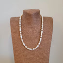 Cream & White Pearl Necklace with Silver Bar Spacers 21"