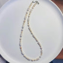 Cream & White Pearl Necklace with Silver Bar Spacers 21"