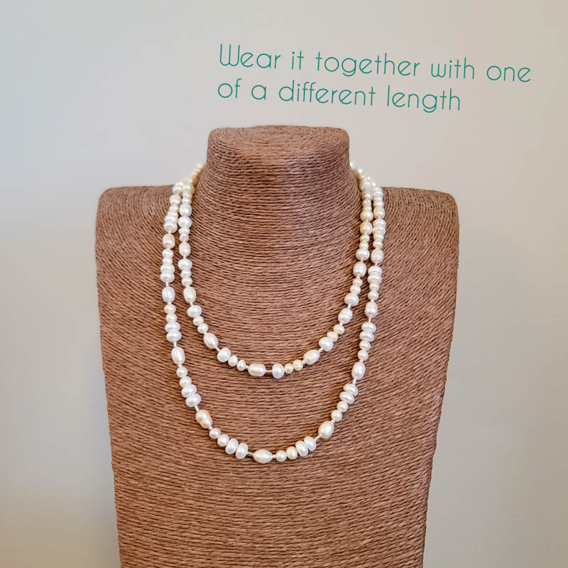 Cream & White Pearl Necklace with Silver Bar Spacers 17.5"