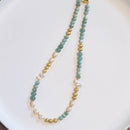 Green Aventurine Keshi Briolette & Pearl Necklace 17.5"