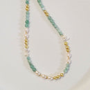Green Aventurine Keshi Briolette & Pearl Necklace 17.5"