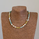 Green Aventurine Keshi Briolette & Pearl Necklace 17.5"