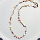 Lilac Cream & Peach Pearl Necklace with Crystals 23"