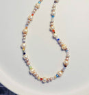 Lilac Cream & Peach Pearl Necklace with Crystals 23"