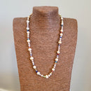 Lilac Cream & Peach Pearl Necklace with Crystals 23"