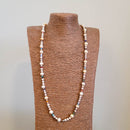 Lilac Cream & Peach Pearl Necklace with Crystals 32"