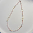Rose Quartz Keshi Briolette & Pearl Necklace 17.5"