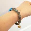 Blue Apatite & Labradorite Matte Gold Sun Bracelet