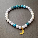Blue Apatite, Blue Lace Agate & Howlite Gold Moon Bracelet