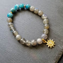 Blue Apatite & Labradorite Matte Gold Sun Bracelet