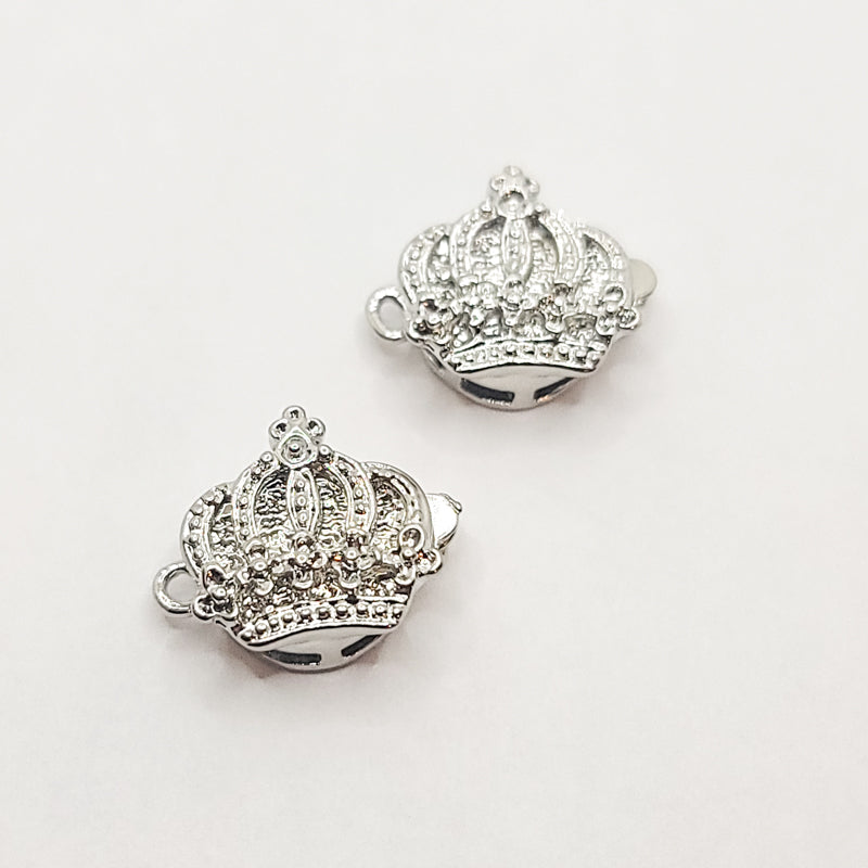 White-Gold Plated Box Clasp (Crown) 14x16.5mm (2sets)