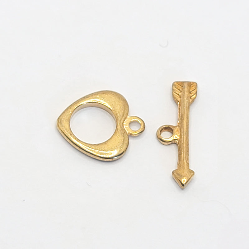 Gold-Tone Toggle Clasps (Heart+Arrow), 13x10.5mm (2sets)