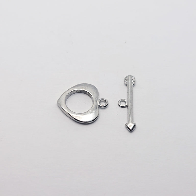 Silver-Tone Toggle Clasps (Heart+Arrow), 13x10.5mm (2sets)