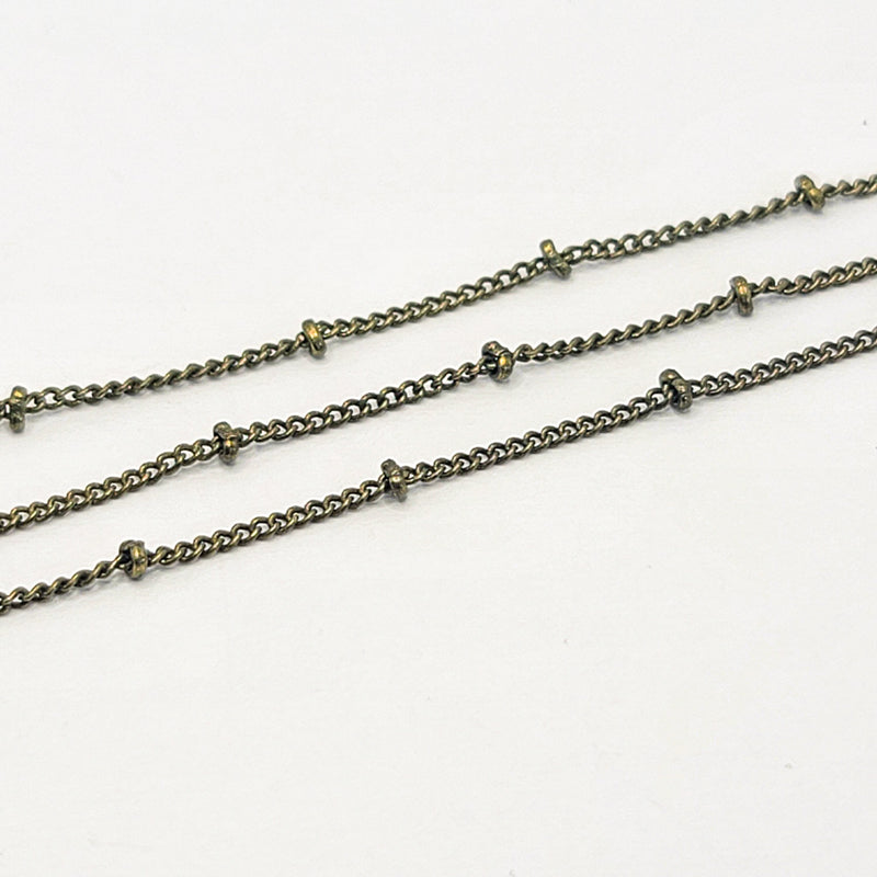 Antique Brass, Dot Satellite Curb Chain, 1mm, sold by foot
