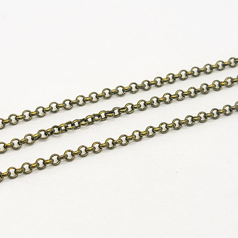 Antique Brass, Rolo Chain, 2mm, sold by foot