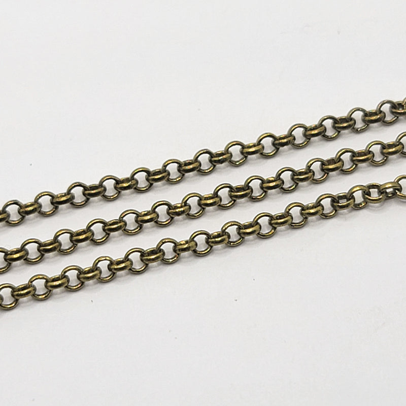 Antique Brass, Rolo Chain, 3mm, sold by foot