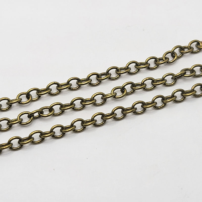 Antique Brass, Oval Chain, 4x3.5mm, sold by foot