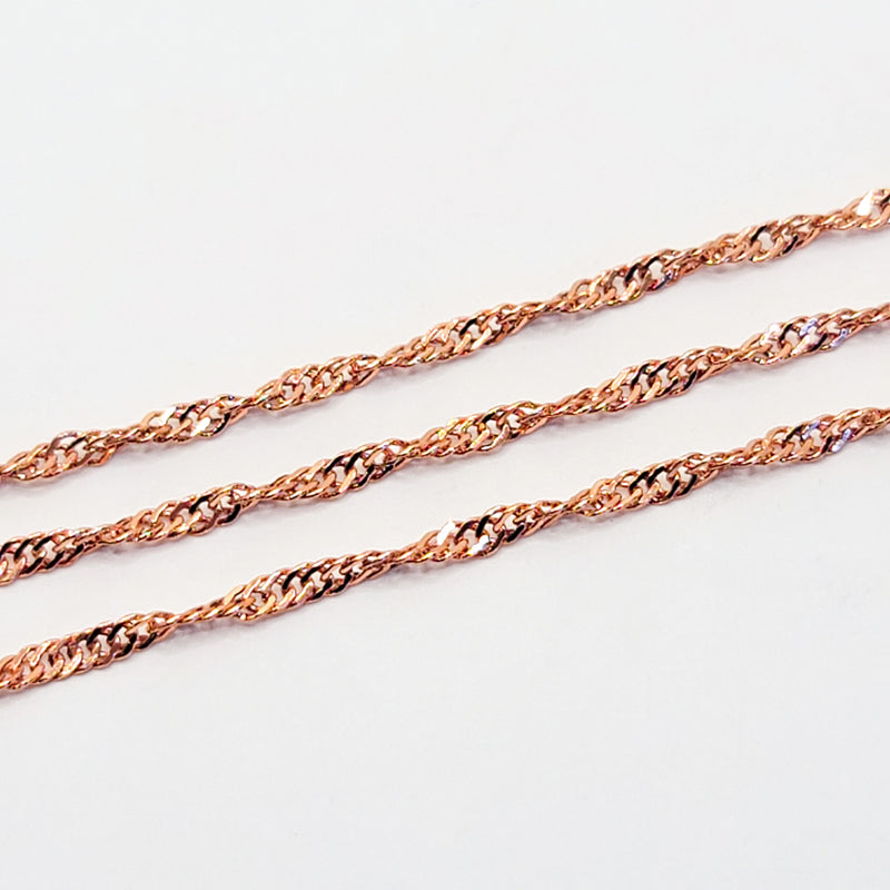 Rose Gold-Plated, Singapore Chain, 2mm, sold by foot