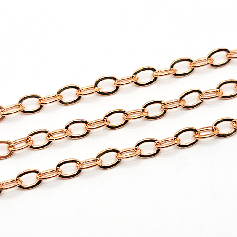 Rose Gold-Plated, Flat Oval Cable Chain, 5.5x4mm, sold by foot