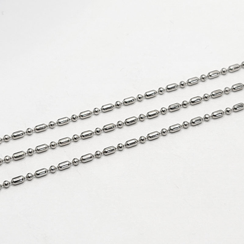 White Gold-Plated, Ball Chain (Dot+Dash), 1mm, sold by foot