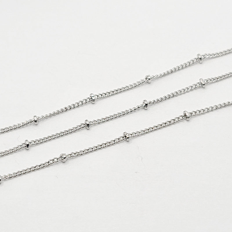White Gold-Plated, Dot Satellite Curb Chain, 1mm, sold by foot