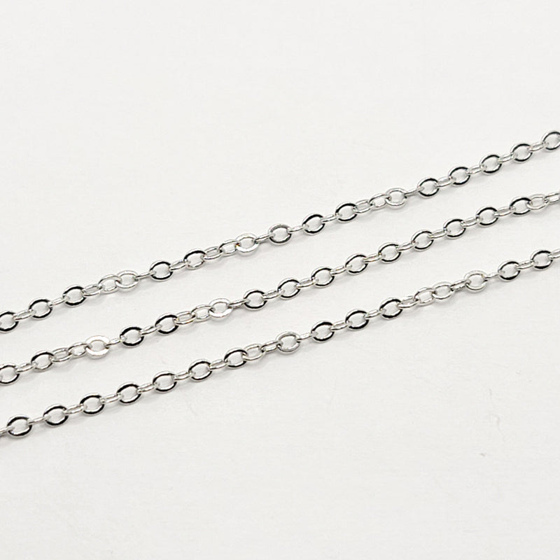 White Gold-Plated, Cable Chain, 2.5x2mm, sold by foot