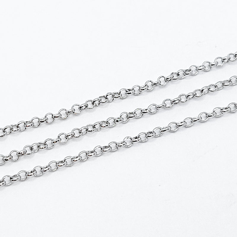 White Gold-Plated, Rolo Chain, 2.5mm, sold by foot