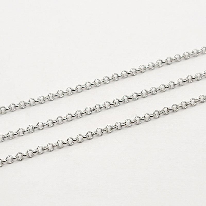 White Gold-Plated, Rolo Chain, 2mm, sold by foot
