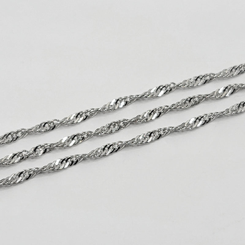 White Gold-Plated, Singapore Chain, 2mm, sold by foot