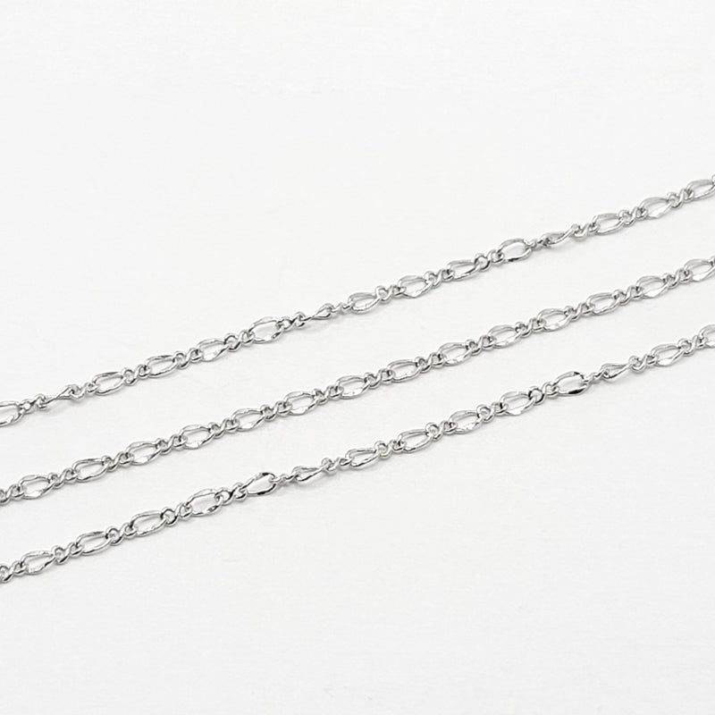 White Gold-Plated, Twisted Figaro Chain, 3.5x1.5mm, sold by foot