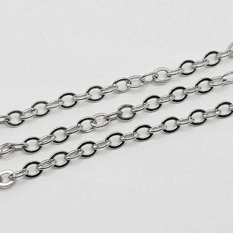 White Gold-Plated, Flat Oval Cable Chain, 4.5x3.5mm, sold by foot