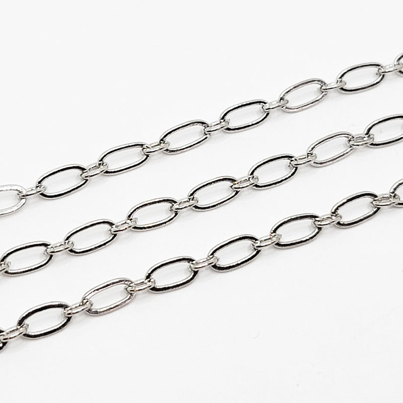 White Gold-Plated, Flat Oval Chain, 7.5x4mm, sold by foot