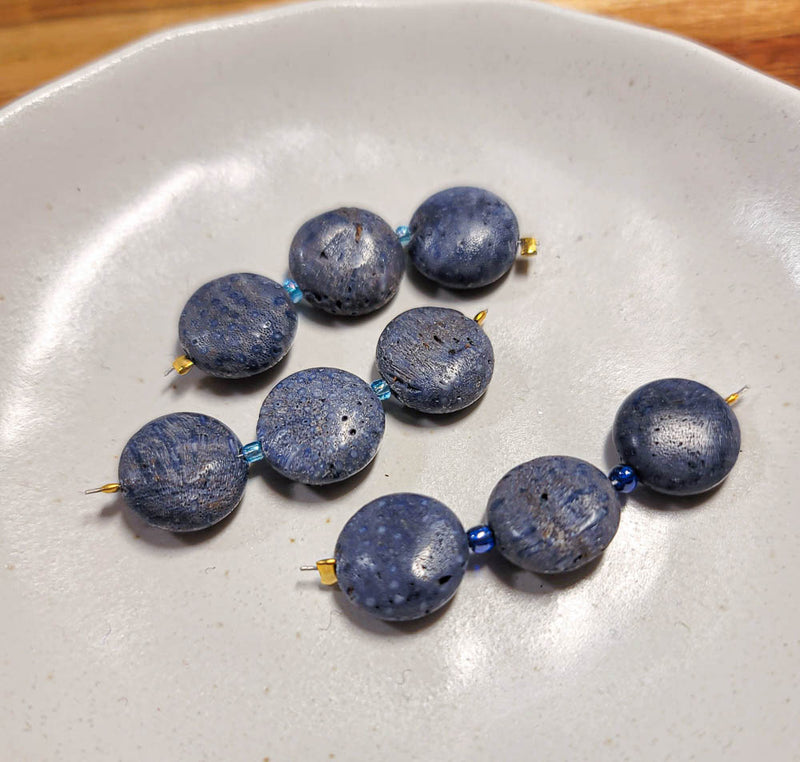 Blue Sponge Coral (Dyed) Puff Coin 14mm 3 pieces