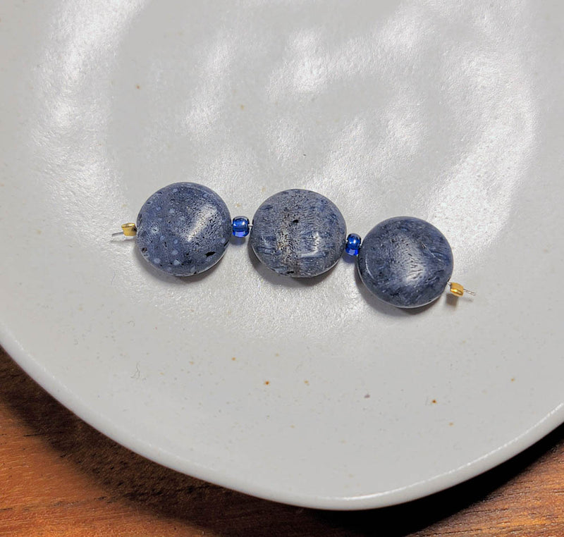 Blue Coral Puff Coin 14mm 3 pieces