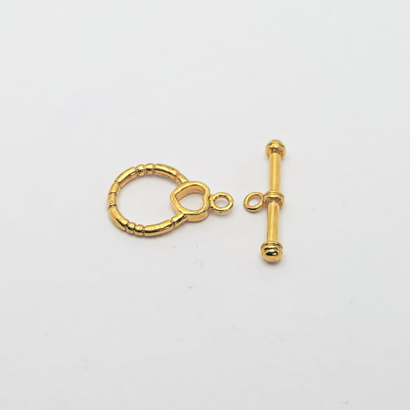 Gold-Plated Toggle Clasps (Dots+Heart), 18.5mm (3sets)