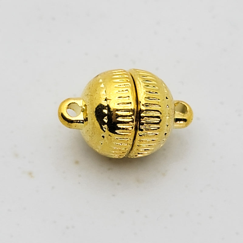Gold Plated Magnetic Clasps, Fluted Ball, 15x9.5mm (2sets)