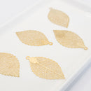 Gold-tone Filigree Leaf Charm 39x21mm (8pcs)