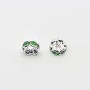 Silver-tone Rhinestone Spacers, Green, 6mm (12pcs)