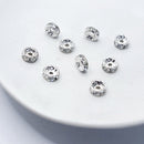 Silver-tone Rhinestone Spacers, Clear, 8mm (10pcs)