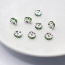 Silver-tone Rhinestone Spacers, Green, 8mm (10pcs)